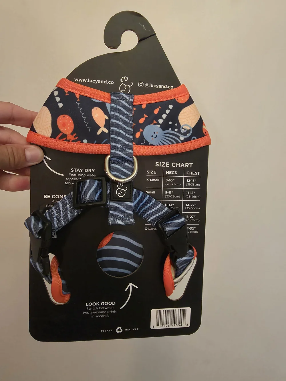 Lucy & Co. Reversible Dog Harness - Navy with Orange Trim